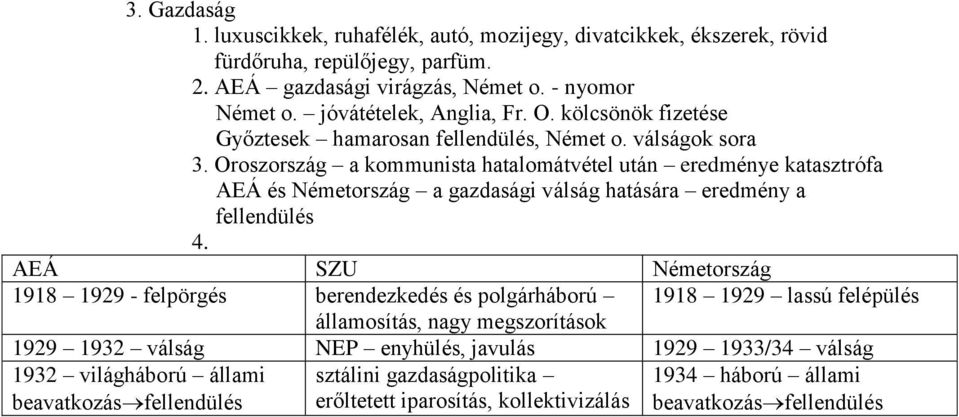 Oroszország a kommunista hatalomátvétel után eredménye katasztrófa AEÁ és Németország a gazdasági válság hatására eredmény a fellendülés 4.