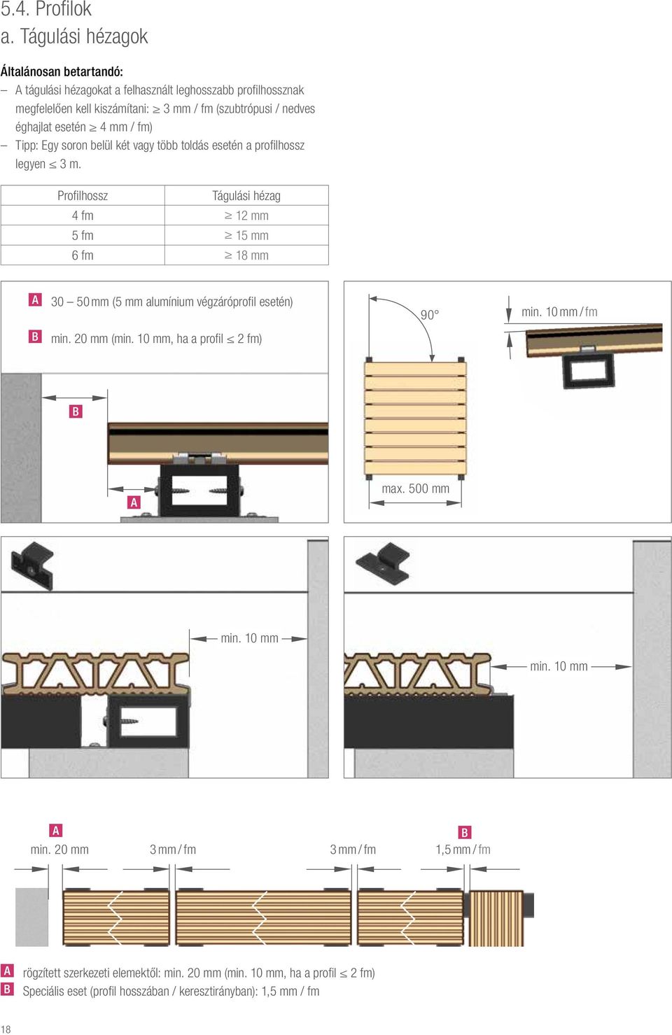 éghajlat esetén 4 mm / fm) Tipp: Egy soron belül két vagy több toldás esetén a profilhossz legyen 3 m.