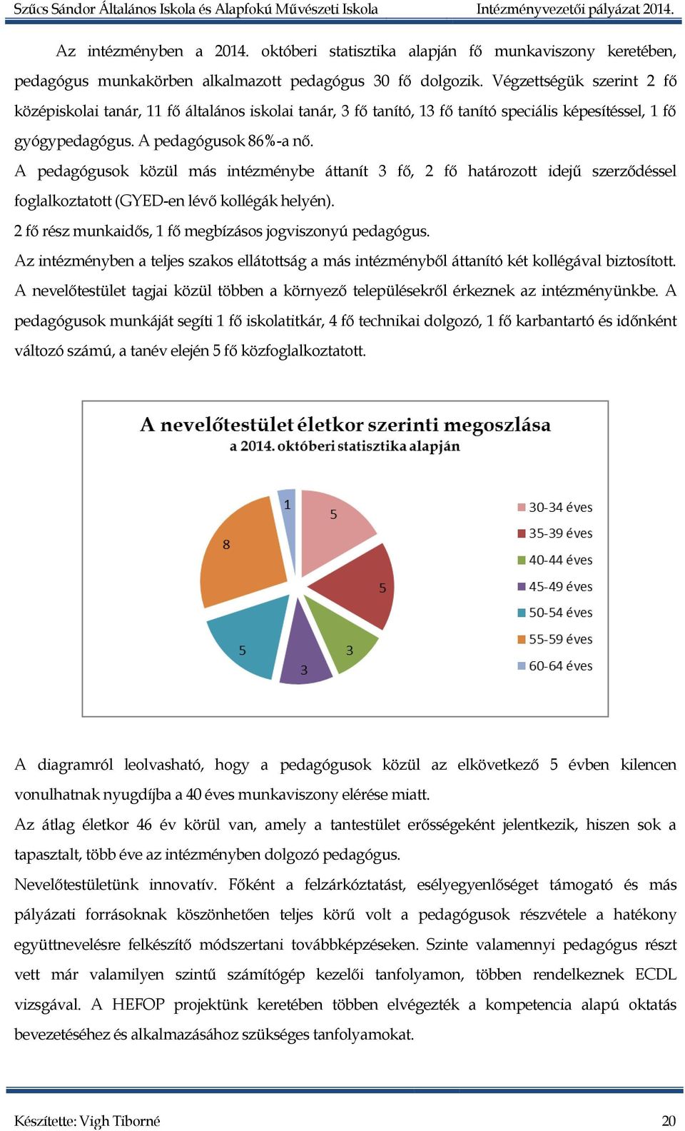 A pedagógusok közül más intézménybe áttanít 3 fő, 2 fő határozott idejű szerződéssel foglalkoztatott (GYED-en lévő kollégák helyén). 2 fő rész munkaidős, 1 fő megbízásos jogviszonyú pedagógus.