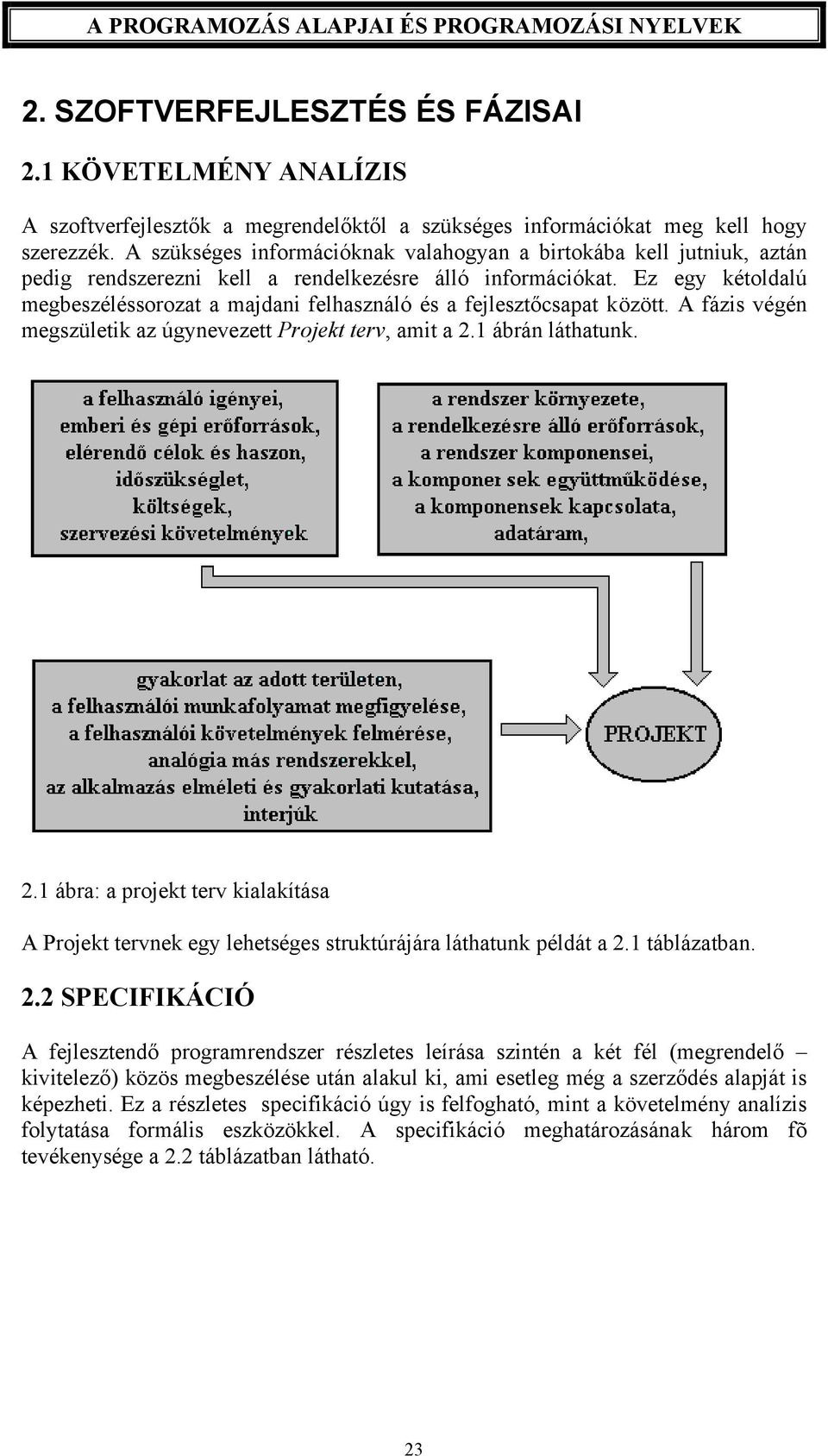 Ez egy kétoldalú megbeszéléssorozat a majdani felhasználó és a fejlesztőcsapat között. A fázis végén megszületik az úgynevezett Projekt terv, amit a 2.