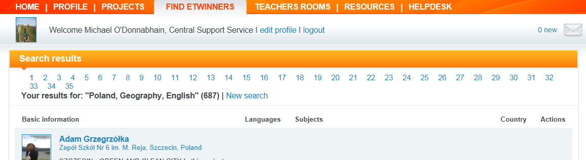 4. lépés A kereső alkalmazás használata A keresés eredménye oldalon megtekintheti, hogy az etwinning