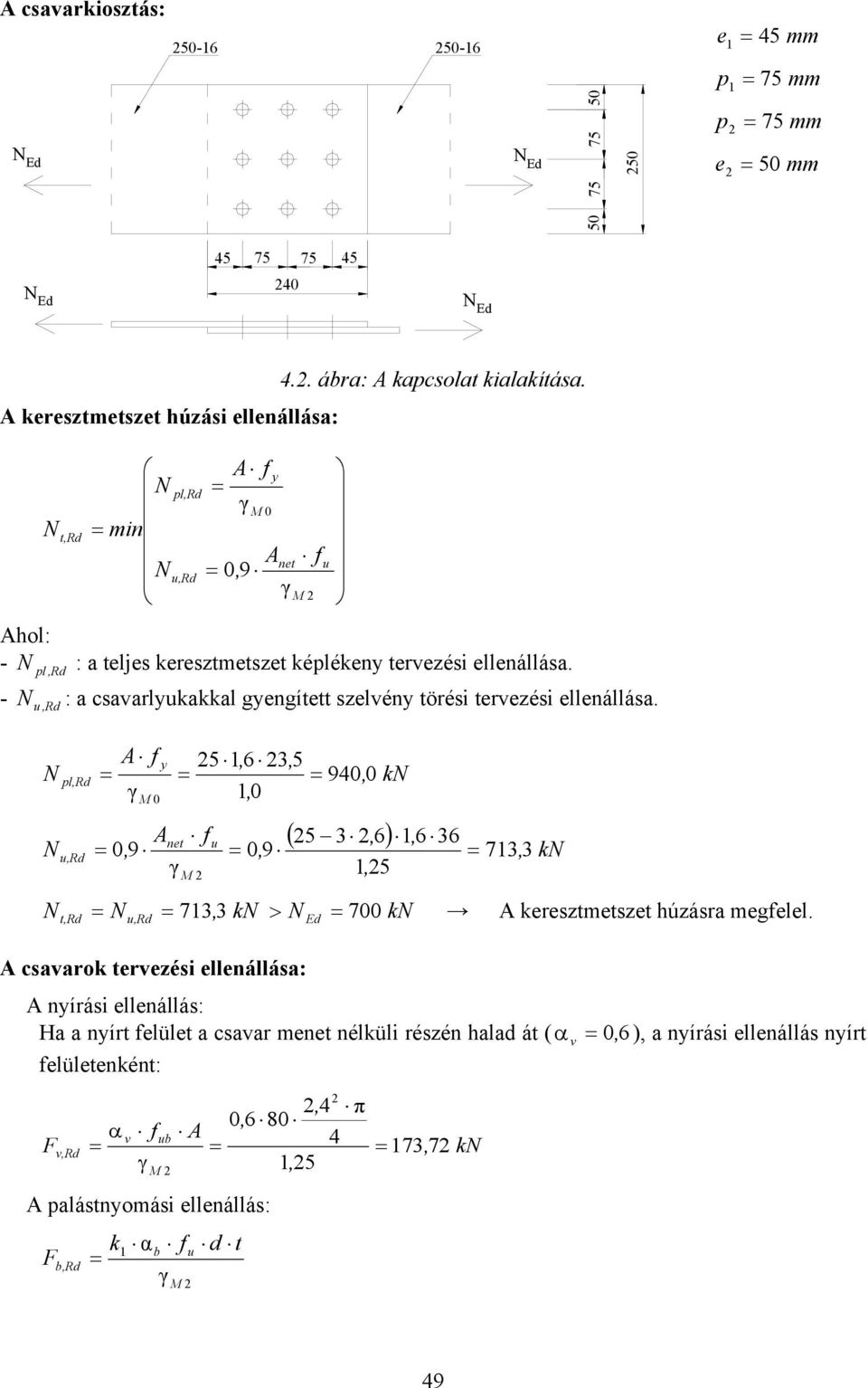 A y 6, 3, pl,r 94, k, M ( 3, 6) Anet, 6 36,R, 9, 9 73, 3 k, M 73, 3 k > k A keresztmetszet húzásra megelel.