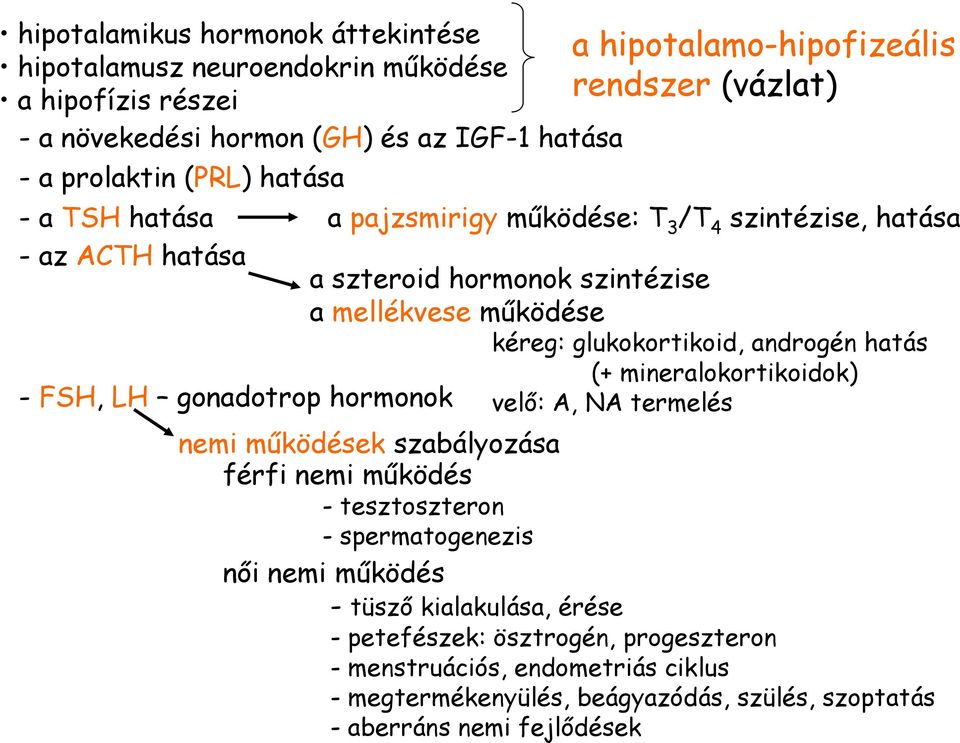 mőködése kéreg: glukokortikoid, androgén hatás (+ mineralokortikoidok) velı: A, NA termelés nemi mőködések szabályozása férfi nemi mőködés - tesztoszteron - spermatogenezis nıi nemi