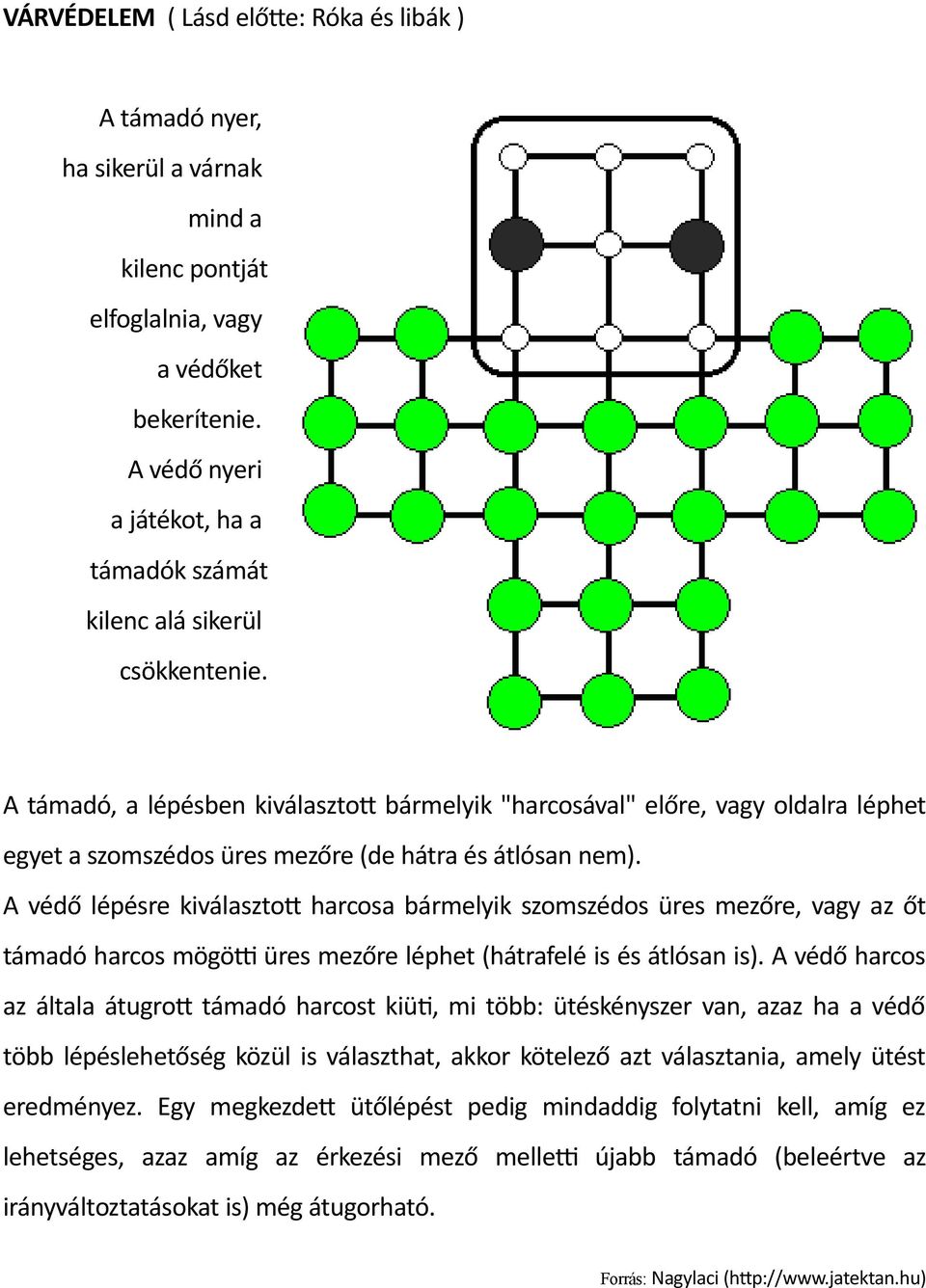 A támadó, a lépésben kiválasztott bármelyik "harcosával" előre, vagy oldalra léphet egyet a szomszédos üres mezőre (de hátra és átlósan nem).