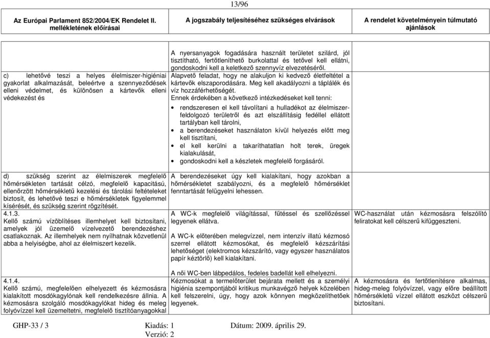 kísérését, és szükség szerint rögzítését. 4.1.3. Kellő számú vízöblítéses illemhelyet kell biztosítani, amelyek jól üzemelő vízelvezető berendezéshez csatlakoznak.