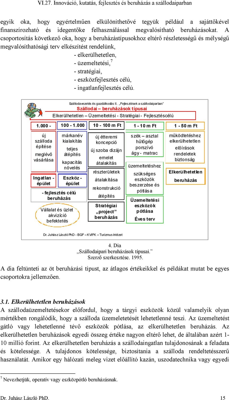 eszközfejlesztés célú, - ingatlanfejlesztés célú. Szállodavezetés és gazdálkodás II.