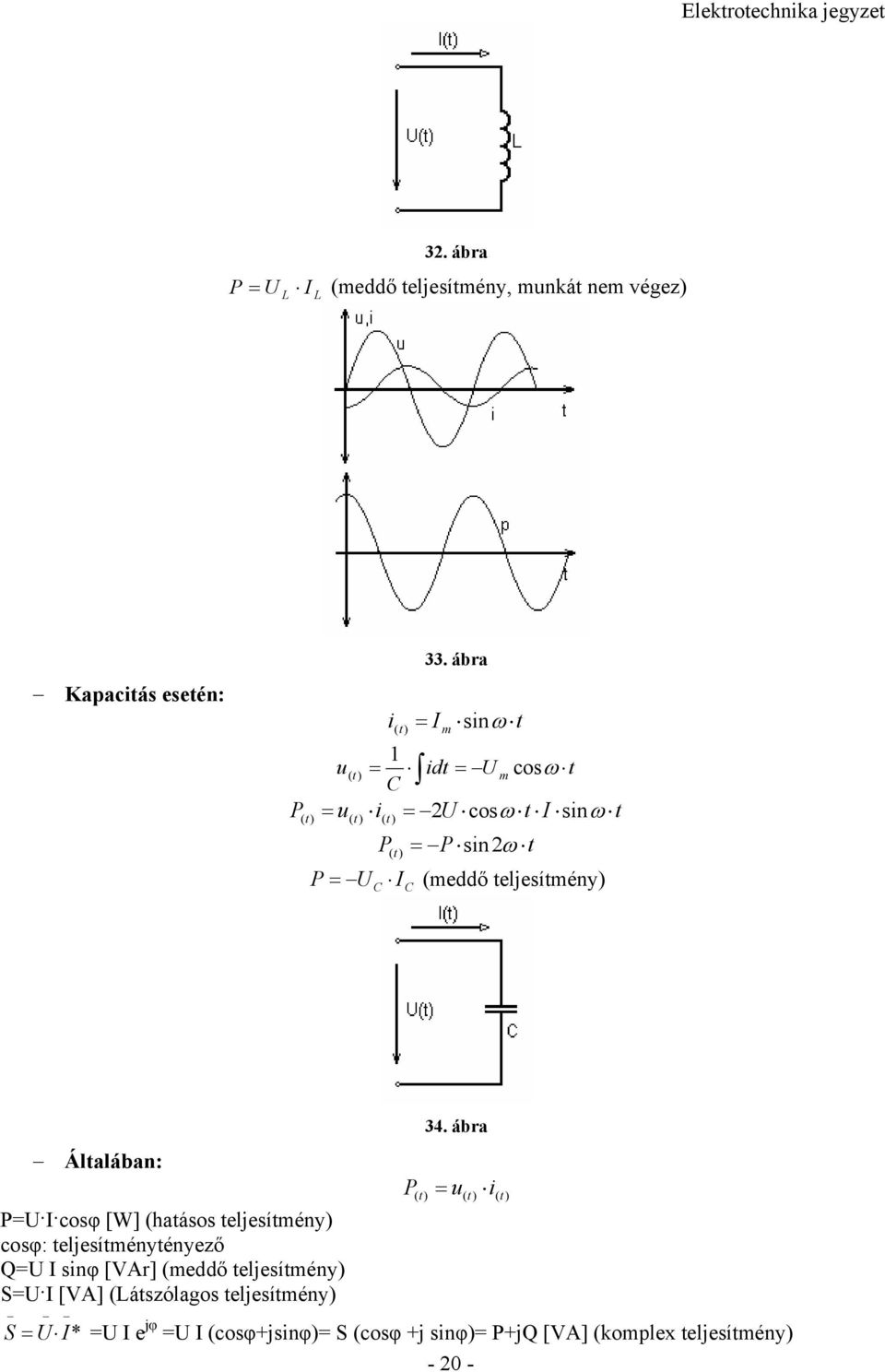 Általában: P cosφ [W] (hatásos teljesítmény) cosφ: teljesítménytényező Q sinφ [VAr] (meddő teljesítmény) S