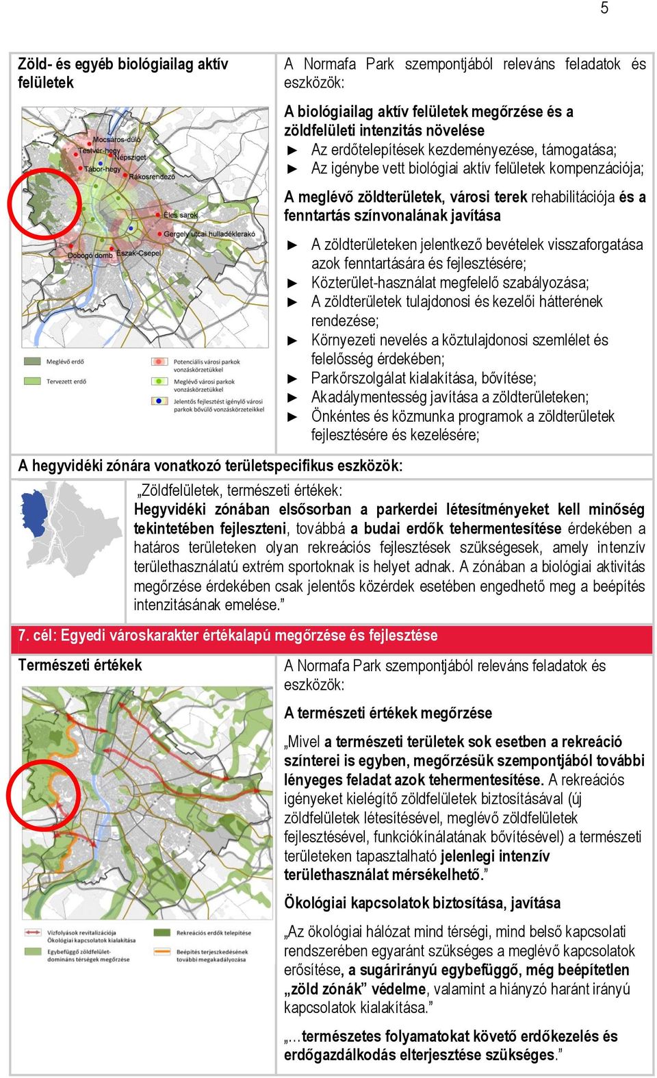 rehabilitációja és a fenntartás színvonalának javítása A zöldterületeken jelentkező bevételek visszaforgatása azok fenntartására és fejlesztésére; Közterület-használat megfelelő szabályozása; A