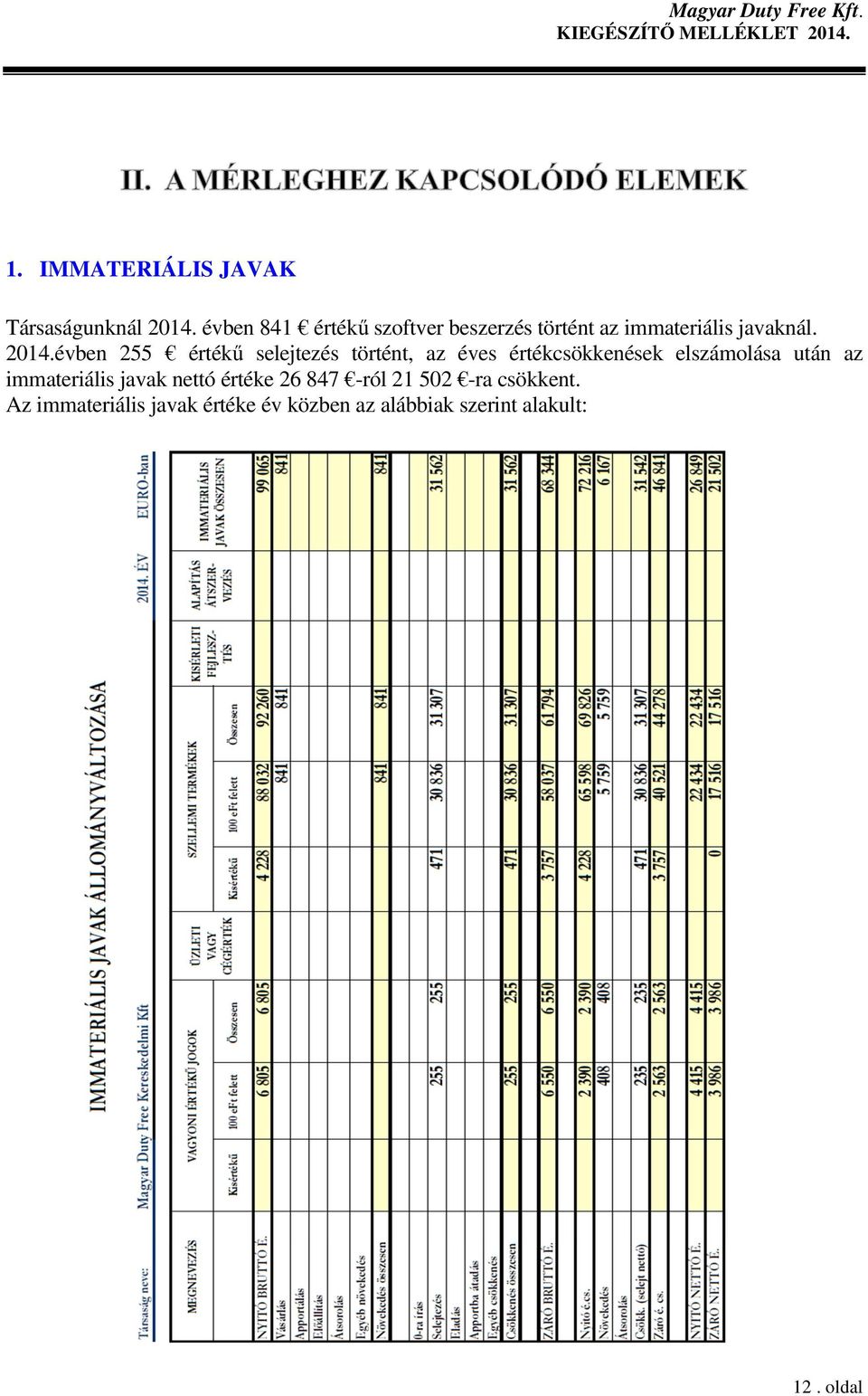 évben 255 értékű selejtezés történt, az éves értékcsökkenések elszámolása után az