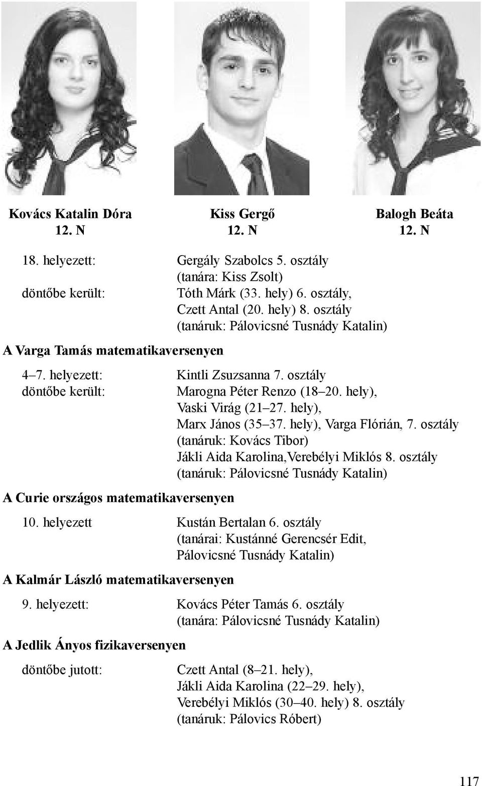 hely), Marx János (35 37. hely), Varga Flórián, 7. osztály (tanáruk: Kovács Tibor) Jákli Aida Karolina,Verebélyi Miklós 8.