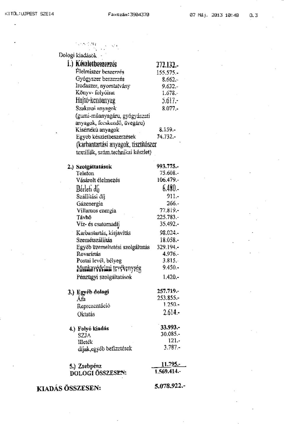 - (karbantartási anyagok, tisztítószer textíliák, szám.techníkai készlet) 2.