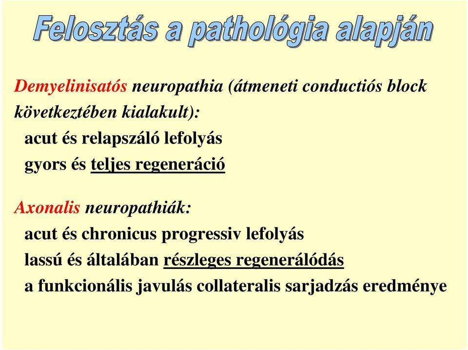 Axonalis neuropathiák: acut és chronicus progressiv lefolyás lassú és