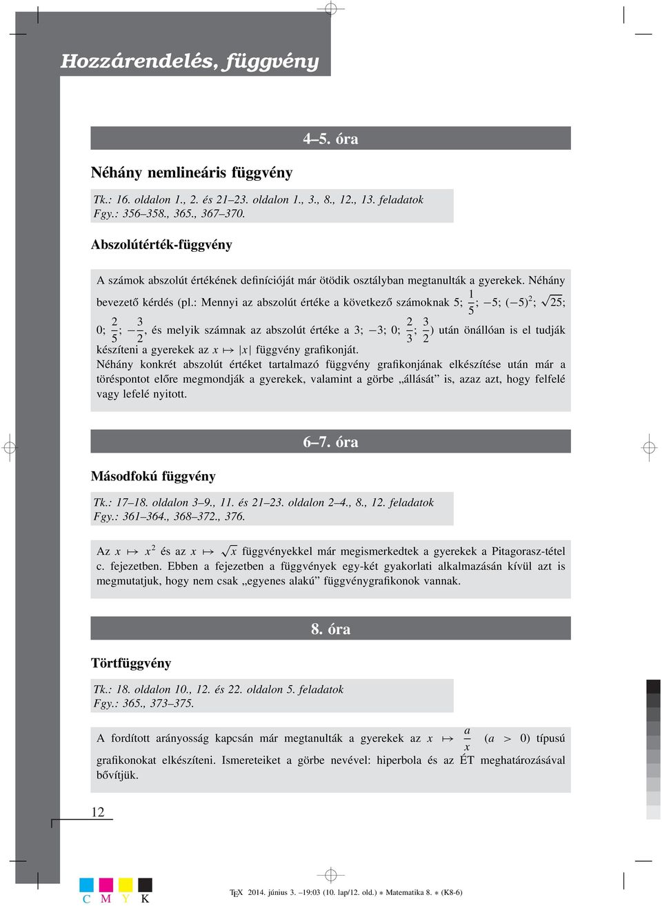 : Menni az abszolút értéke a következő számoknak 5; 5 ; 5; ( 5) ; 5; 0; 5 ;, és melik számnak az abszolút értéke a ; ; 0; ; ) után önállóan is el tudják készíteni a gerekek az függvén grafikonját.