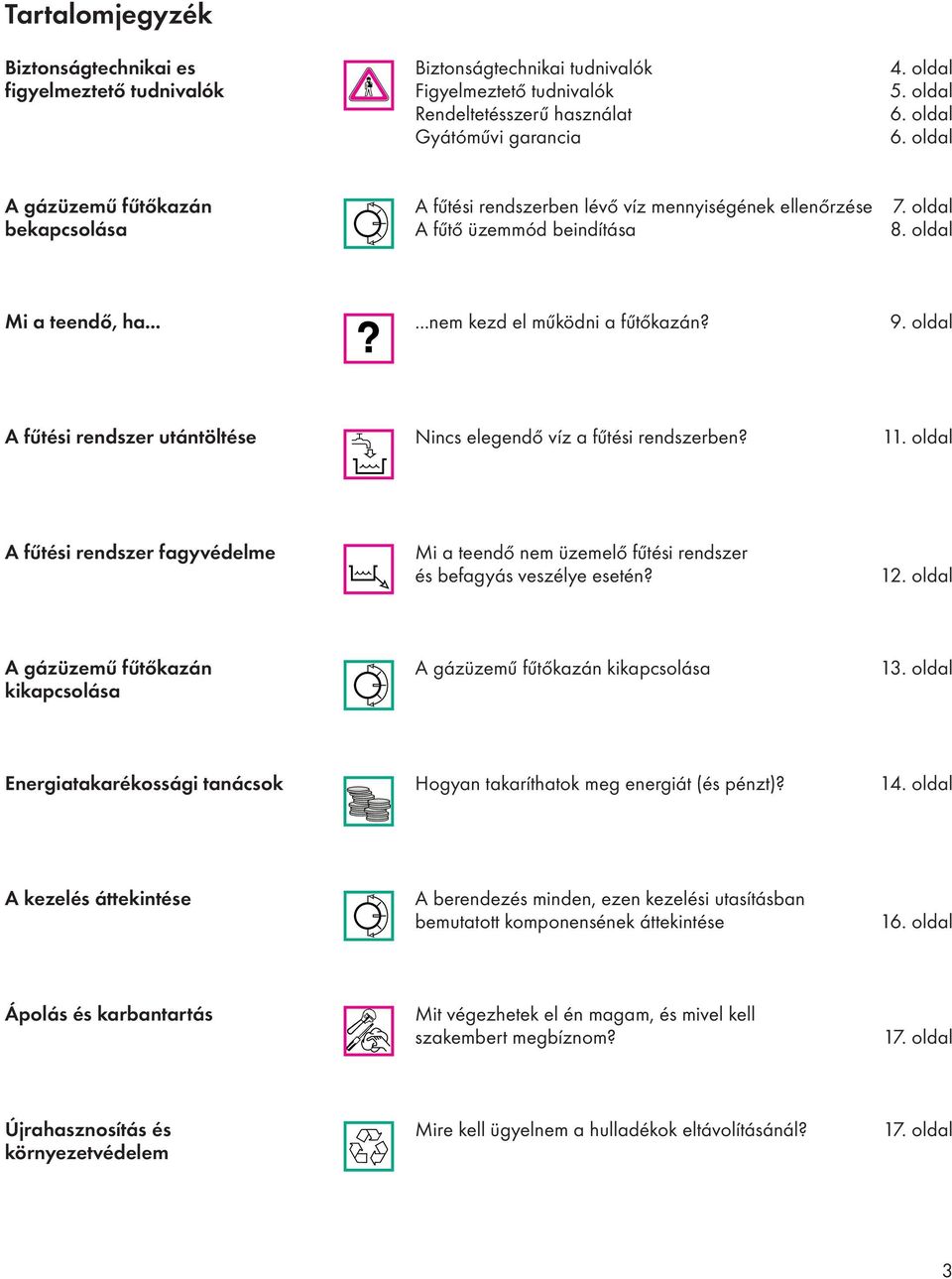 oldal A fűtési rendszer utántöltése Nincs elegendő víz a fűtési rendszerben?. oldal A fűtési rendszer fagyvédelme Mi a teendő nem üzemelő fűtési rendszer és befagyás veszélye esetén? 2.