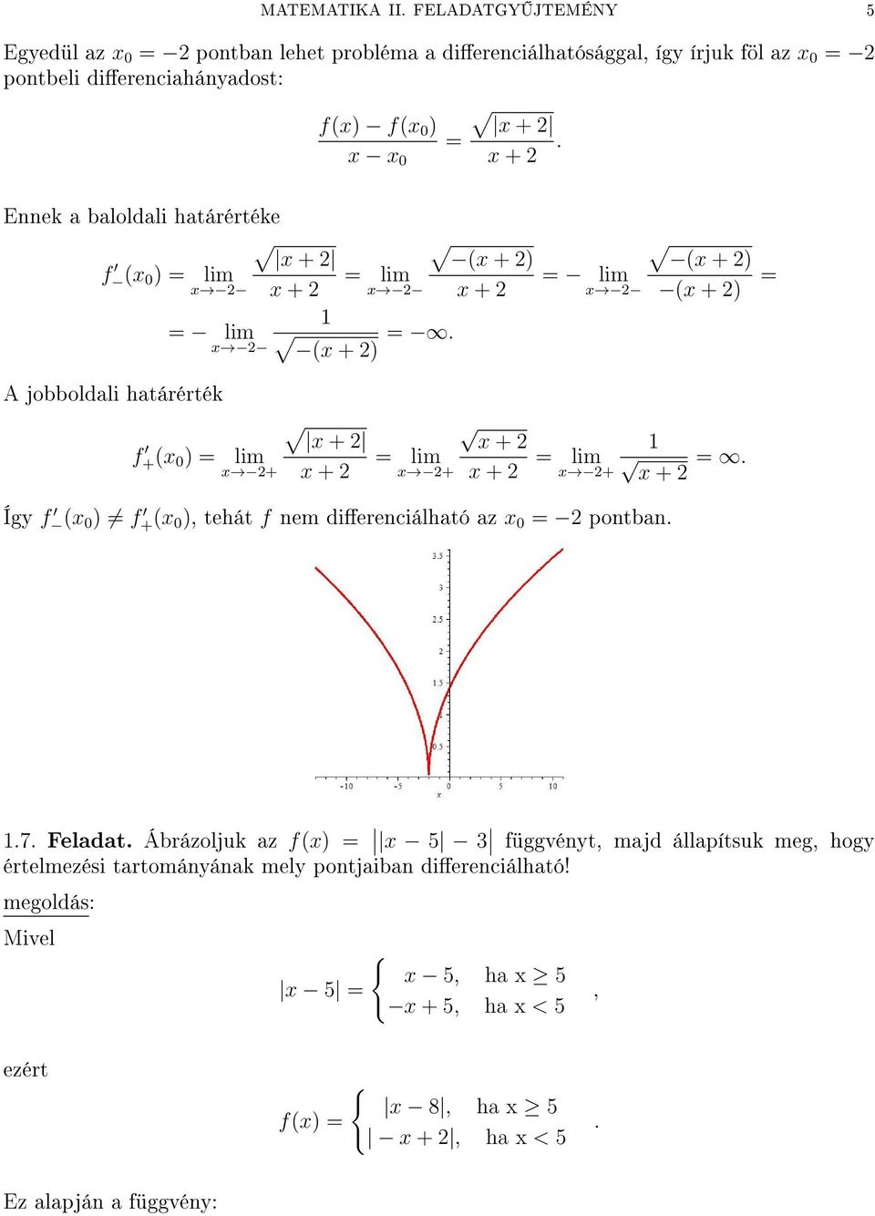 Ennek a baloldali határértéke f ( ) = lim A jobboldali határérték + + = lim =. ( + ) ( + ) + = lim ( + ) ( + ) = f +( ) = lim + + + + + + + + =.