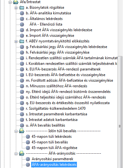 1.4.3 ÁFA arányosítás lekérdezése MENÜ: PÉNZÜGYI MODUL / ÁFA/INTRASTAT / ÁFA ARÁNYOSÍTÁS / ÁFA- ARÁNYOSÍTÁS LEKÉRDEZÉS Az alábbi képernyőn megadhatjuk, hogy milyen dimenziók bontásában szeretnénk