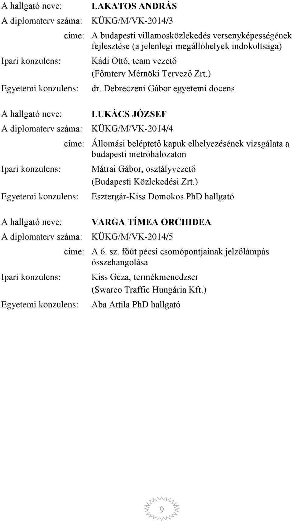 Debreczeni Gábor egyetemi docens LUKÁCS JÓZSEF A diplomaterv száma: KÜKG/M/VK-2014/4 címe: Állomási beléptető kapuk elhelyezésének vizsgálata a budapesti metróhálózaton