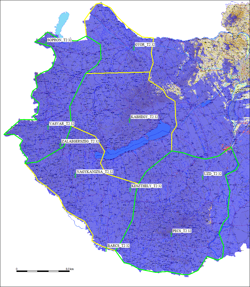 Tervezési példák Allotment kiterjesztés DVB-T2 rendszer bevezetésével 21 Rendszerparaméterek: Frekvencia: 738 MHz Moduláció: 64QAM Kód arány: 3/4 Védelmi intervallum: 1/4 Adásmód (vivők száma, IFFT):