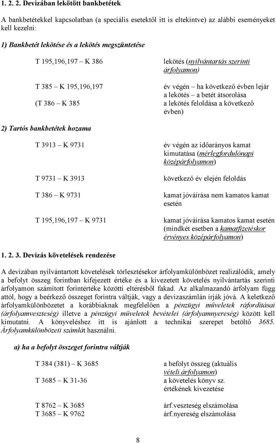 Tartós bankbetétek hozama T 3913 K 9731 T 9731 K 3913 T 386 K 9731 T 195,196,197 K 9731 év végén az időarányos kamat kimutatása (mérlegfordulónapi középárfolyamon) következő év elején feloldás kamat