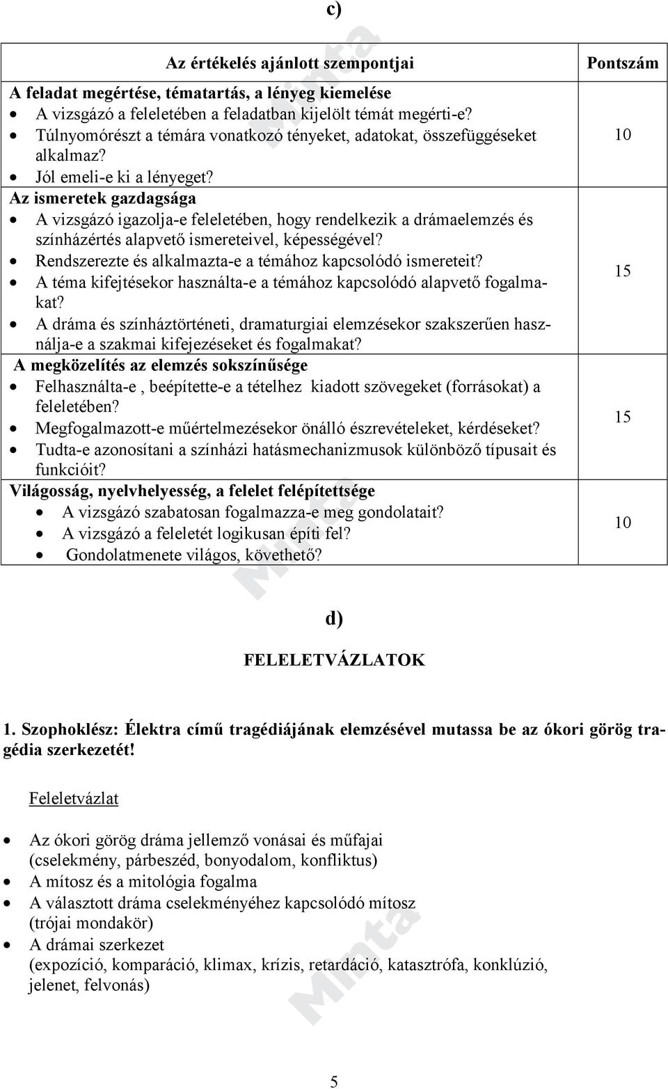 Az ismeretek gazdagsága A vizsgázó igazolja-e feleletében, hogy rendelkezik a drámaelemzés és színházértés alapvető ismereteivel, képességével?