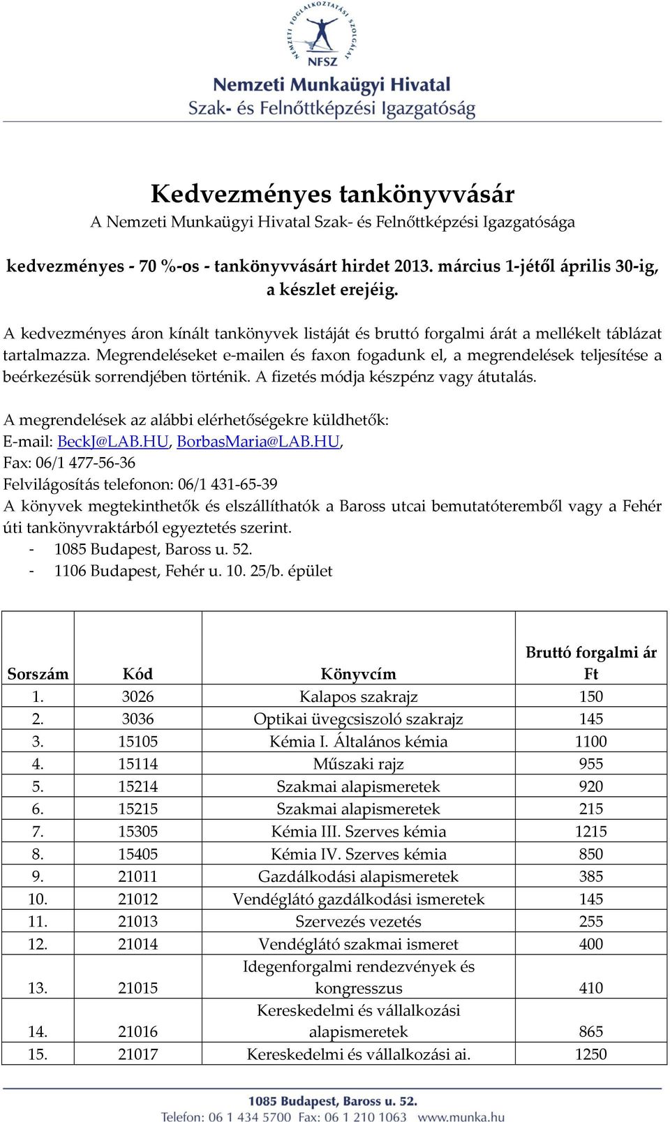 Megrendeléseket e mailen és faxon fogadunk el, a megrendelések teljesítése a beérkezésük sorrendjében történik. A fizetés módja készpénz vagy átutalás.