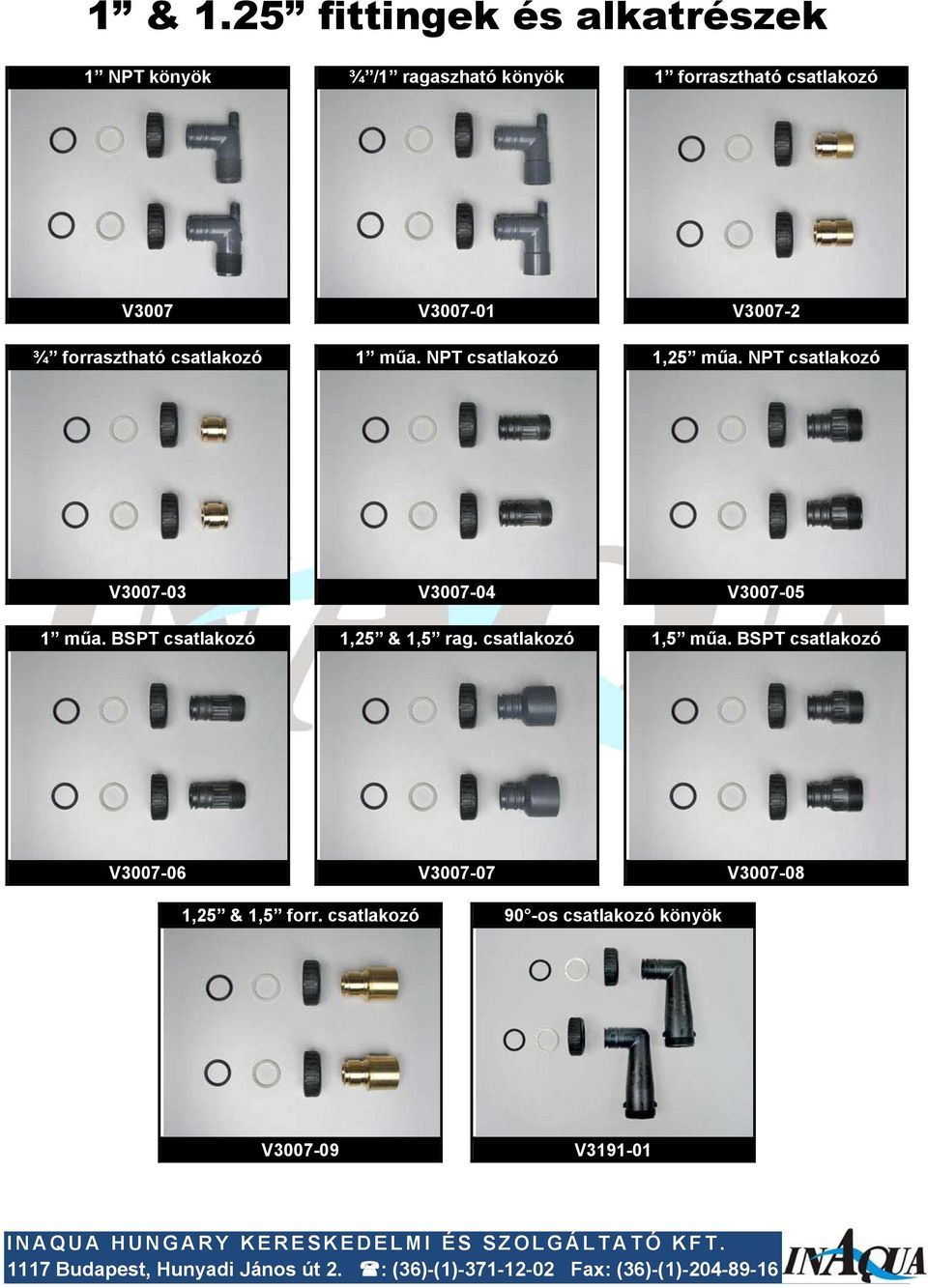 V3007-01 V3007-2 ¾ forrasztható csatlakozó 1 műa. NPT csatlakozó 1,25 műa.
