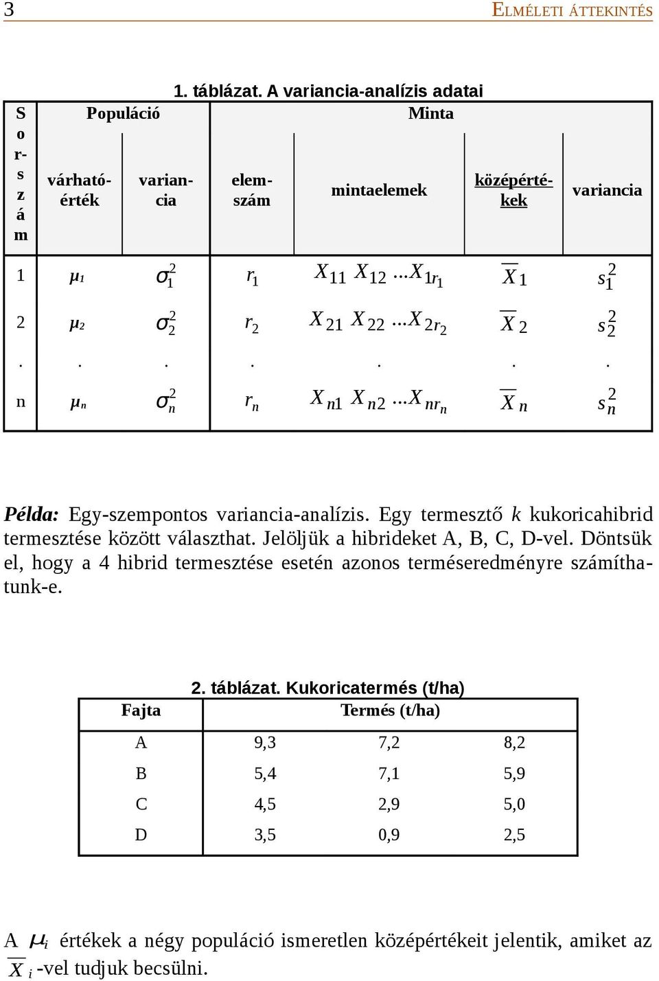 Egy termesztő k kukoricahibrid termesztése között választhat. Jelöljük a hibrideket A, B, C, D-vel.