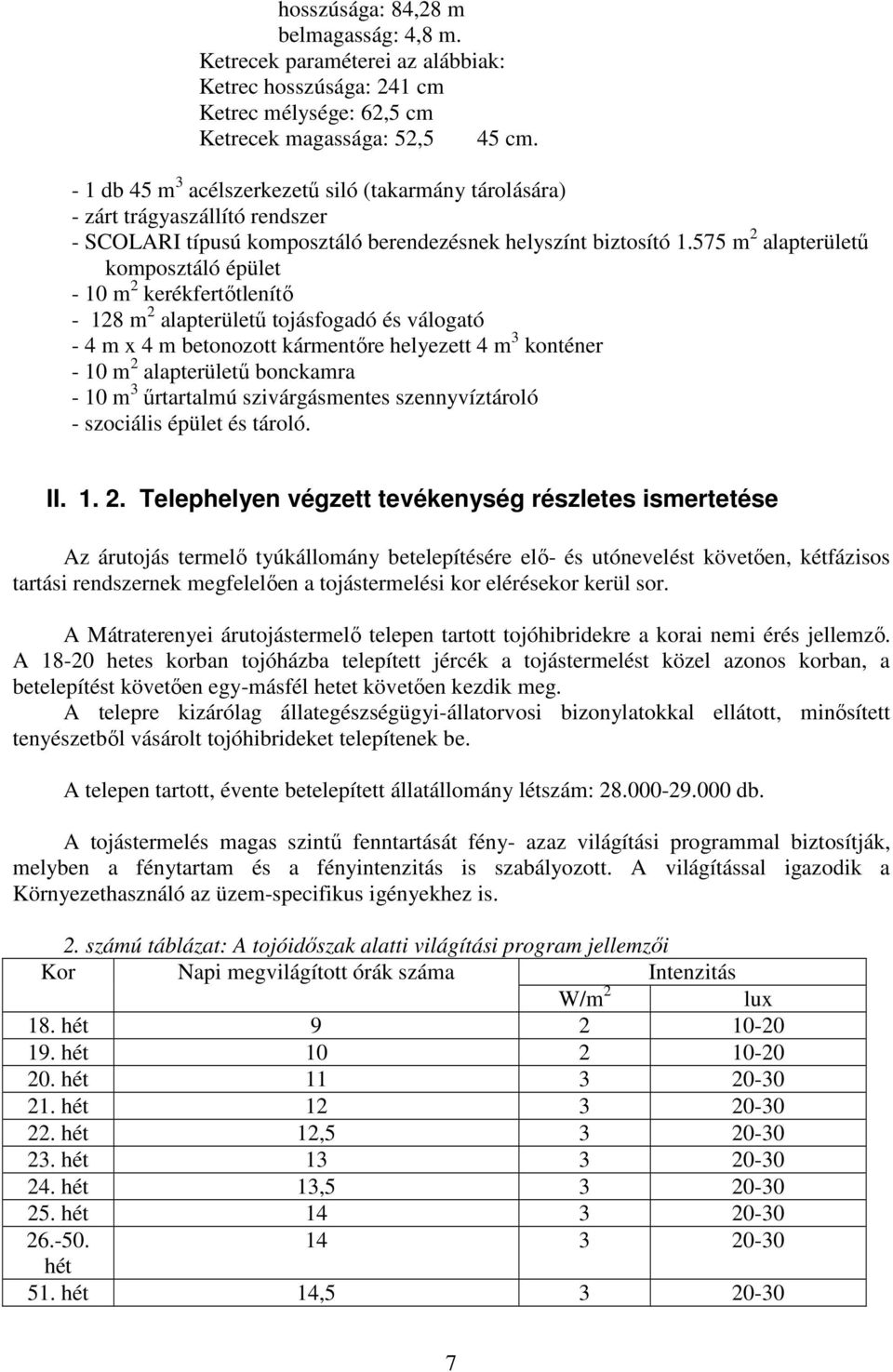 575 m 2 alapterületű komposztáló épület - 10 m 2 kerékfertőtlenítő - 128 m 2 alapterületű tojásfogadó és válogató - 4 m x 4 m betonozott kármentőre helyezett 4 m 3 konténer - 10 m 2 alapterületű