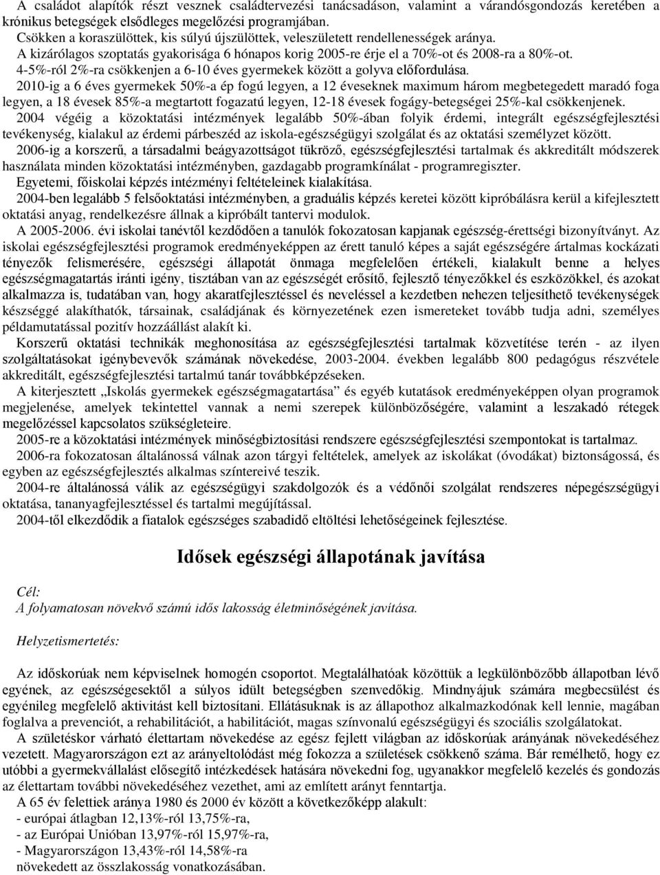 4-5%-ról 2%-ra csökkenjen a 6-10 éves gyermekek között a golyva előfordulása.