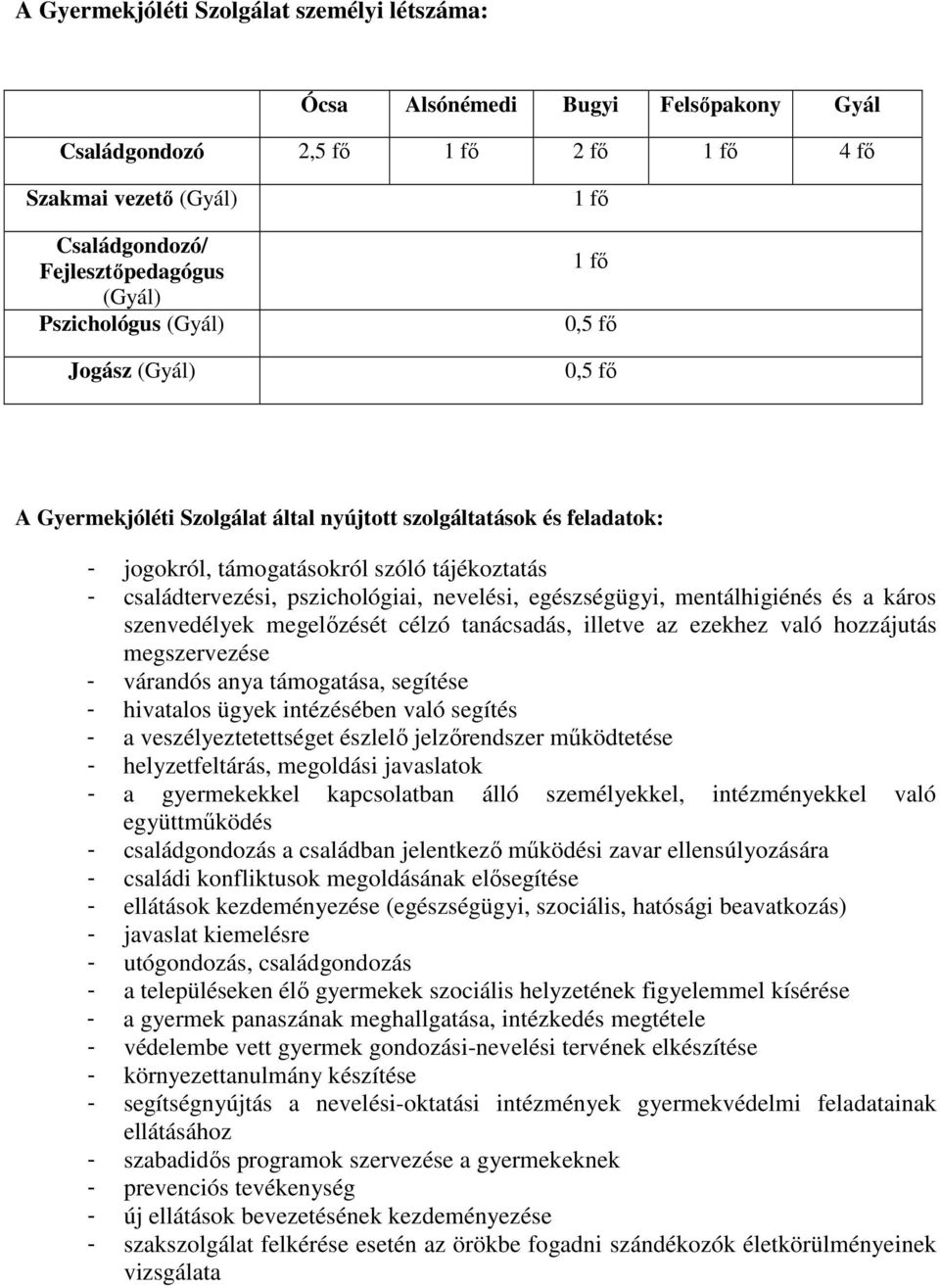 pszichológiai, nevelési, egészségügyi, mentálhigiénés és a káros szenvedélyek megelızését célzó tanácsadás, illetve az ezekhez való hozzájutás megszervezése - várandós anya támogatása, segítése -