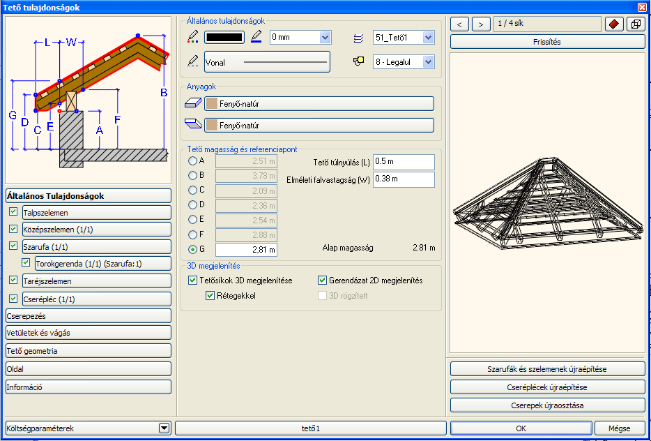 Újdonságok 93 10. Tető fejlesztések A tetőszerkesztés új lehetőségekkel bővült a beállítások és a 3D modell létrehozása terén. 10.1. Többszintű tetőszerkezet Ha összetett szarufa kiosztást adunk ugyanahhoz a szerkezeti elemhez, az ARCHLine.