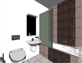 fürdőszoba, ahol a csempe kiosztás több falon is megegyezik. Aktiválja a 3 D ablakot és kattintson a felületre. A kiválasztott felület piros színben jelenik meg.