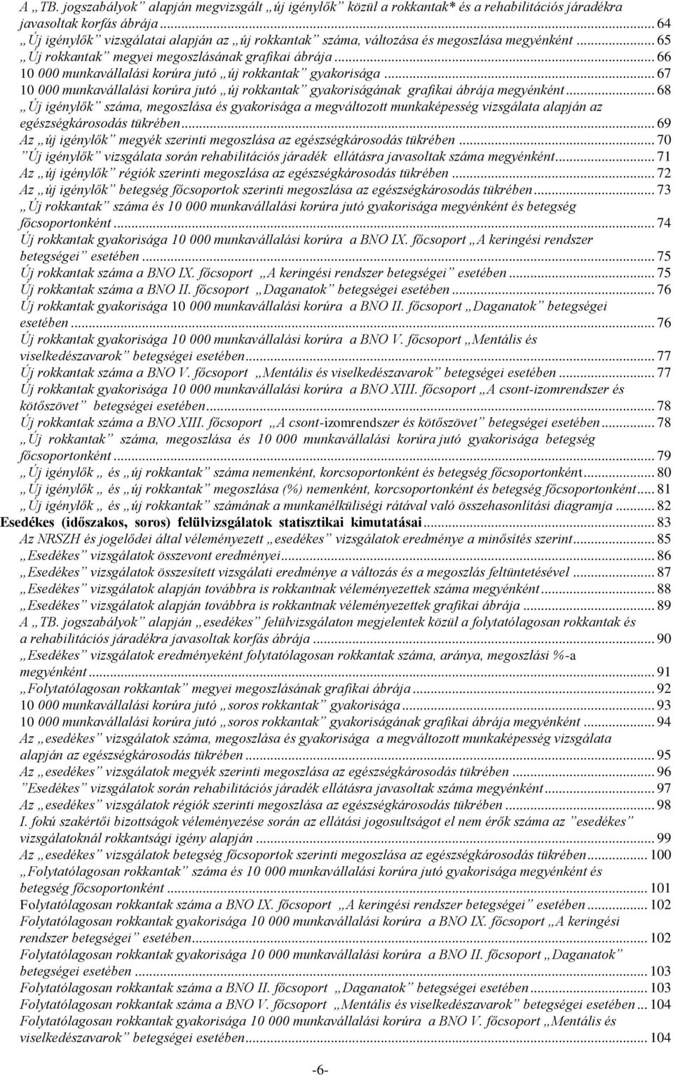 .. 66 10 000 munkavállalási korúra jutó új rokkantak gyakorisága... 67 10 000 munkavállalási korúra jutó új rokkantak gyakoriságának grafikai ábrája megyénként.