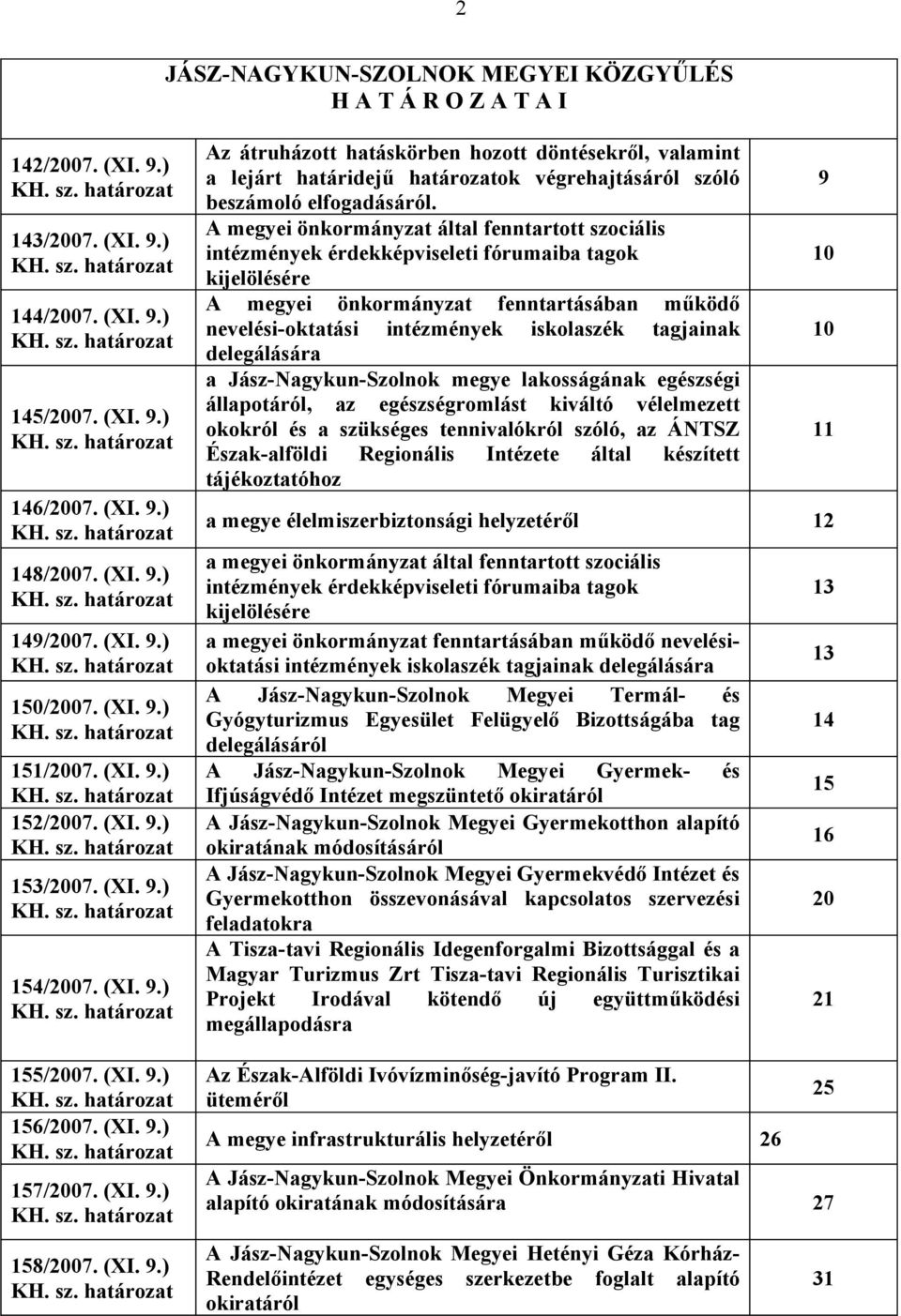 (XI. 9.) KH. sz. határozat 154/2007. (XI. 9.) KH. sz. határozat 155/2007. (XI. 9.) KH. sz. határozat 156/2007. (XI. 9.) KH. sz. határozat 157/2007. (XI. 9.) KH. sz. határozat 158/2007. (XI. 9.) KH. sz. határozat Az átruházott hatáskörben hozott döntésekről, valamint a lejárt határidejű határozatok végrehajtásáról szóló beszámoló elfogadásáról.