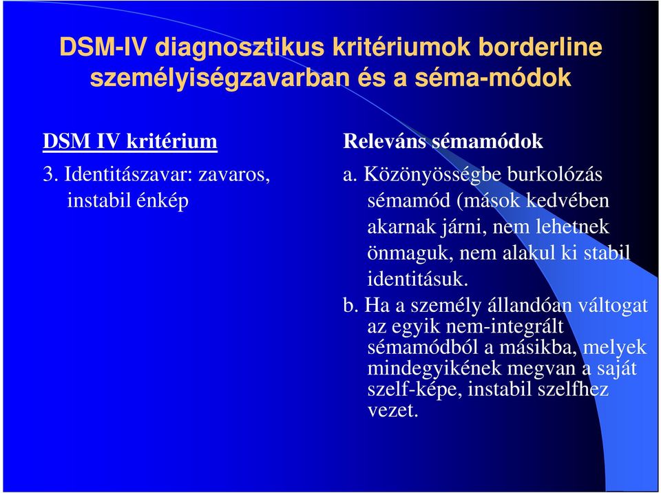 Közönyösségbe burkolózás sémamód (mások kedvében akarnak járni, nem lehetnek önmaguk, nem alakul ki stabil