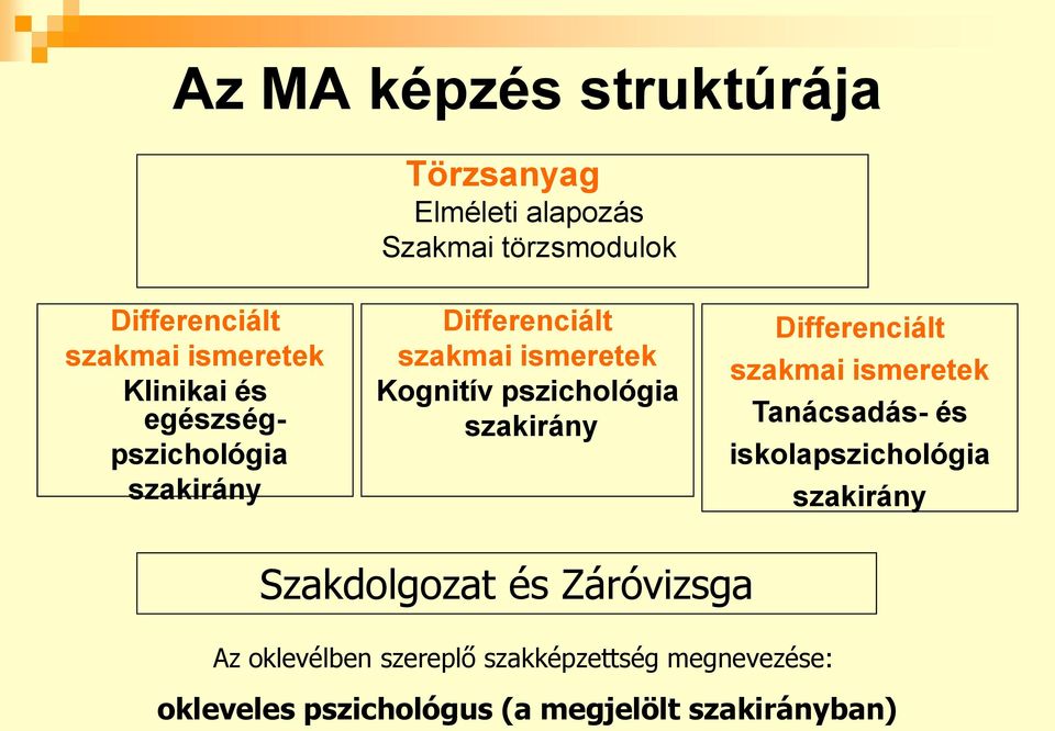 pszichológia szakirány Differenciált szakmai ismeretek Tanácsadás- és iskolapszichológia szakirány