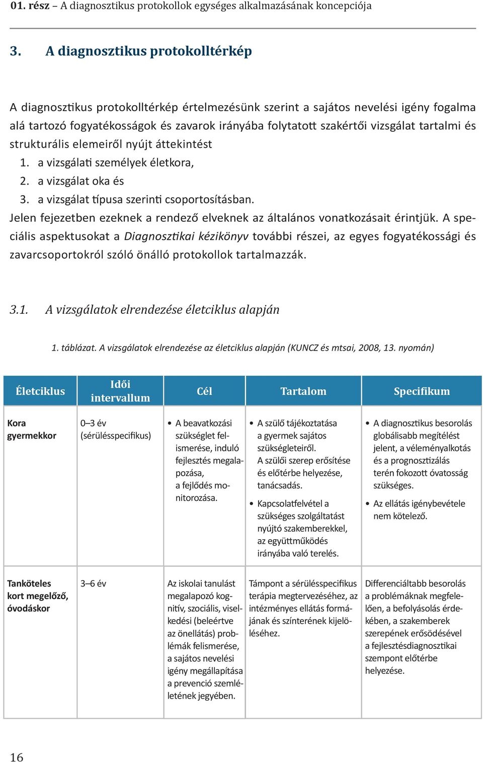 tartalmi és strukturális elemeiről nyújt áttekintést 1. a vizsgálati személyek életkora, 2. a vizsgálat oka és 3. a vizsgálat típusa szerinti csoportosításban.