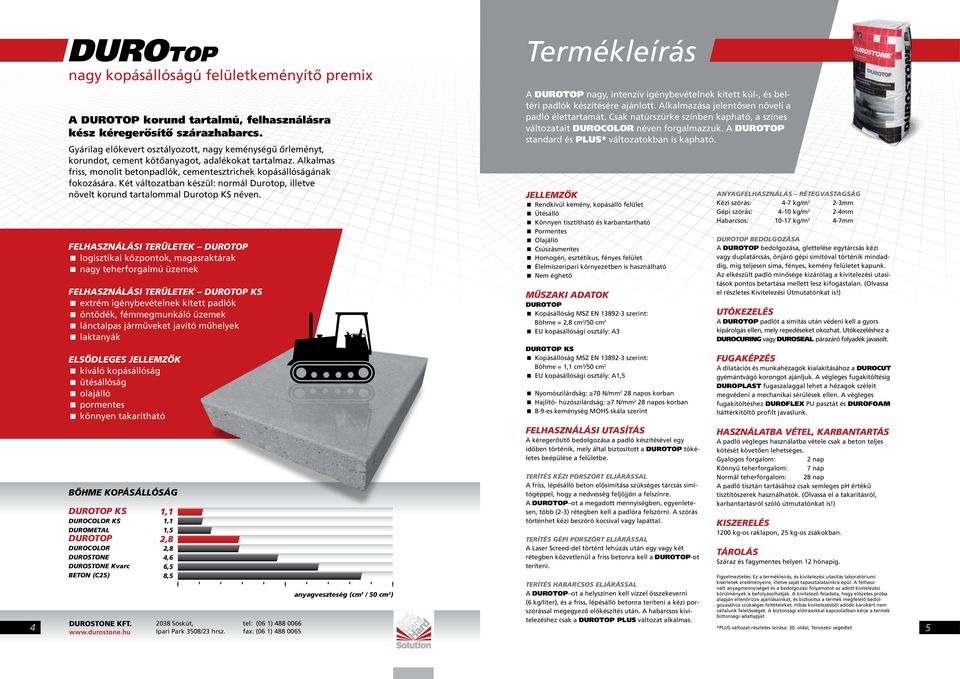 Két változatban készül: normál Durotop, illetve növelt korund tartalommal Durotop KS néven.
