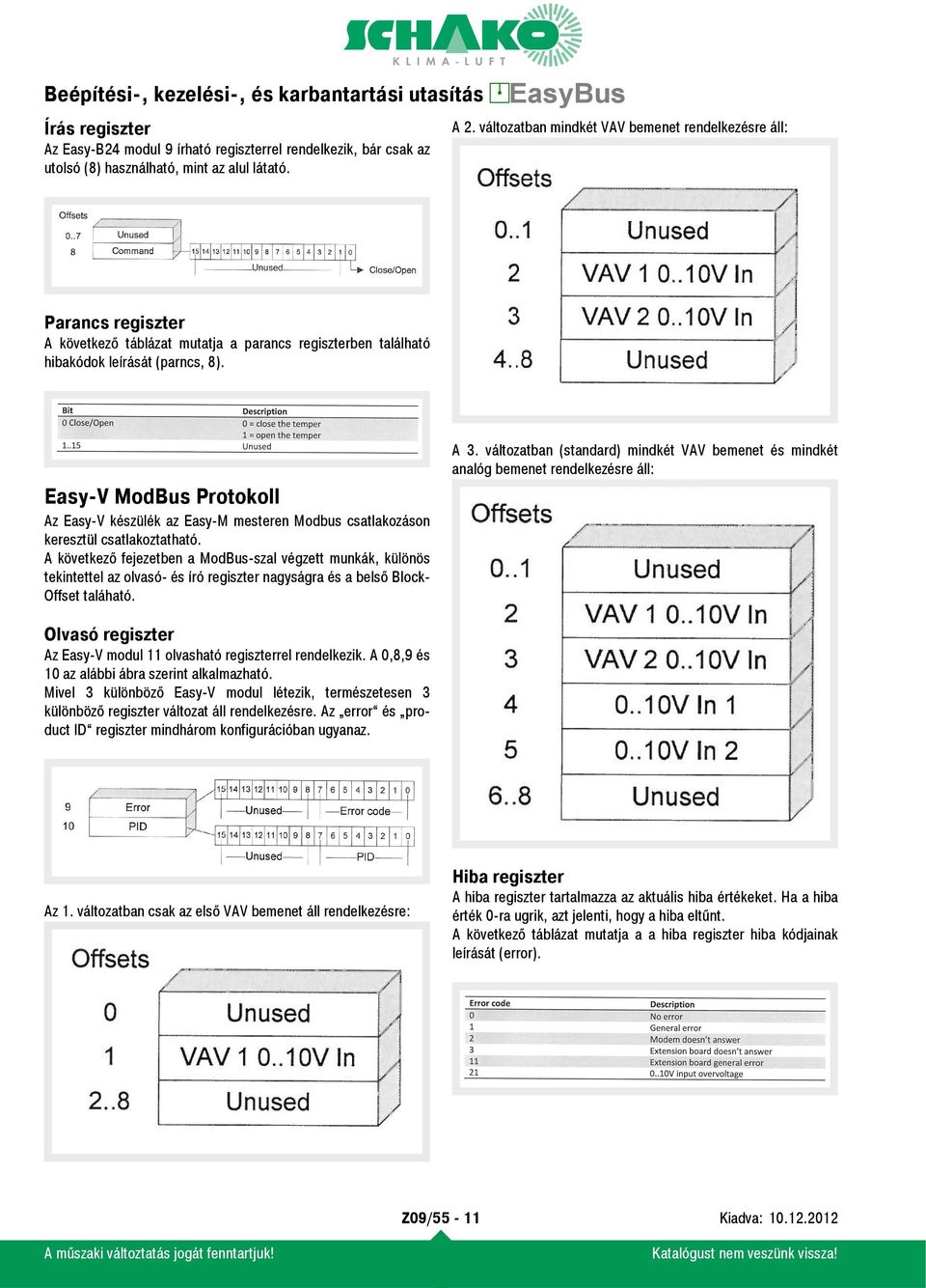 Easy-V ModBus Protokoll Az Easy-V készülék az Easy-M mesteren csatlakozáson keresztül csatlakoztatható.