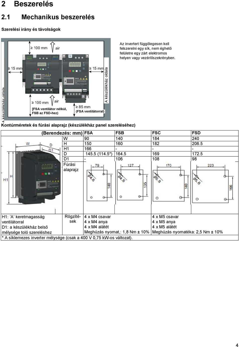 FSD W 90 140 184 240 H 150 160 182 206.5 H1 166 - - - D 145.5 (114.5*) 164.5 169 172.