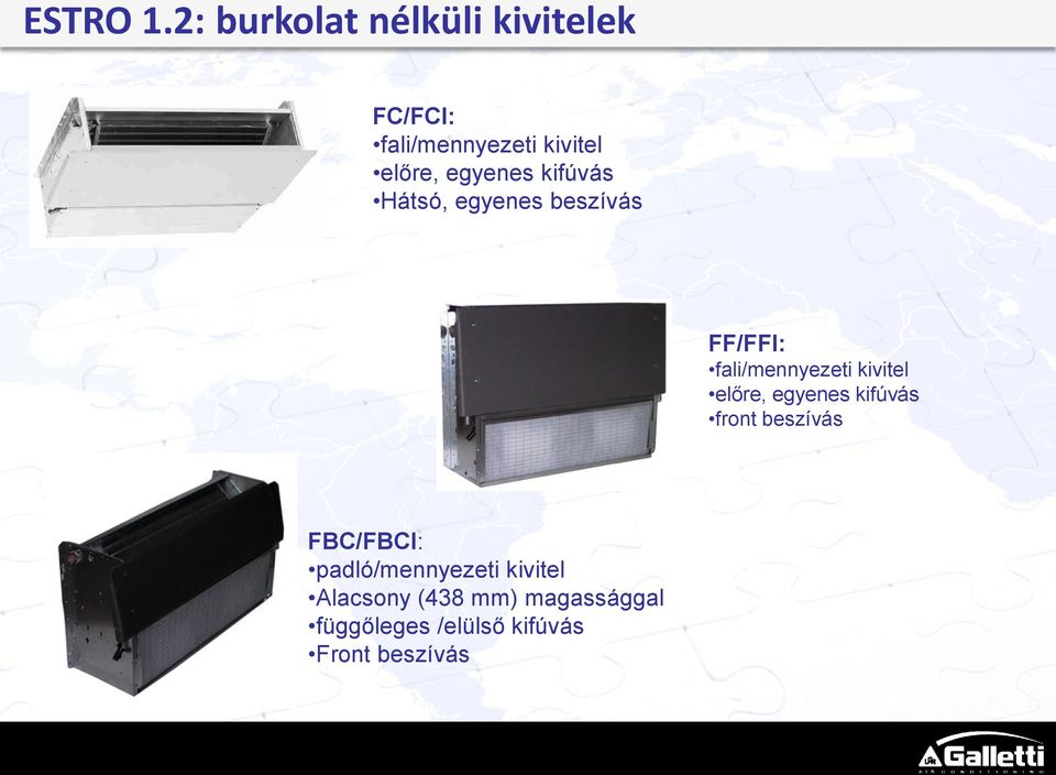 egyenes kifúvás Hátsó, egyenes beszívás FF/FFI: fali/mennyezeti kivitel