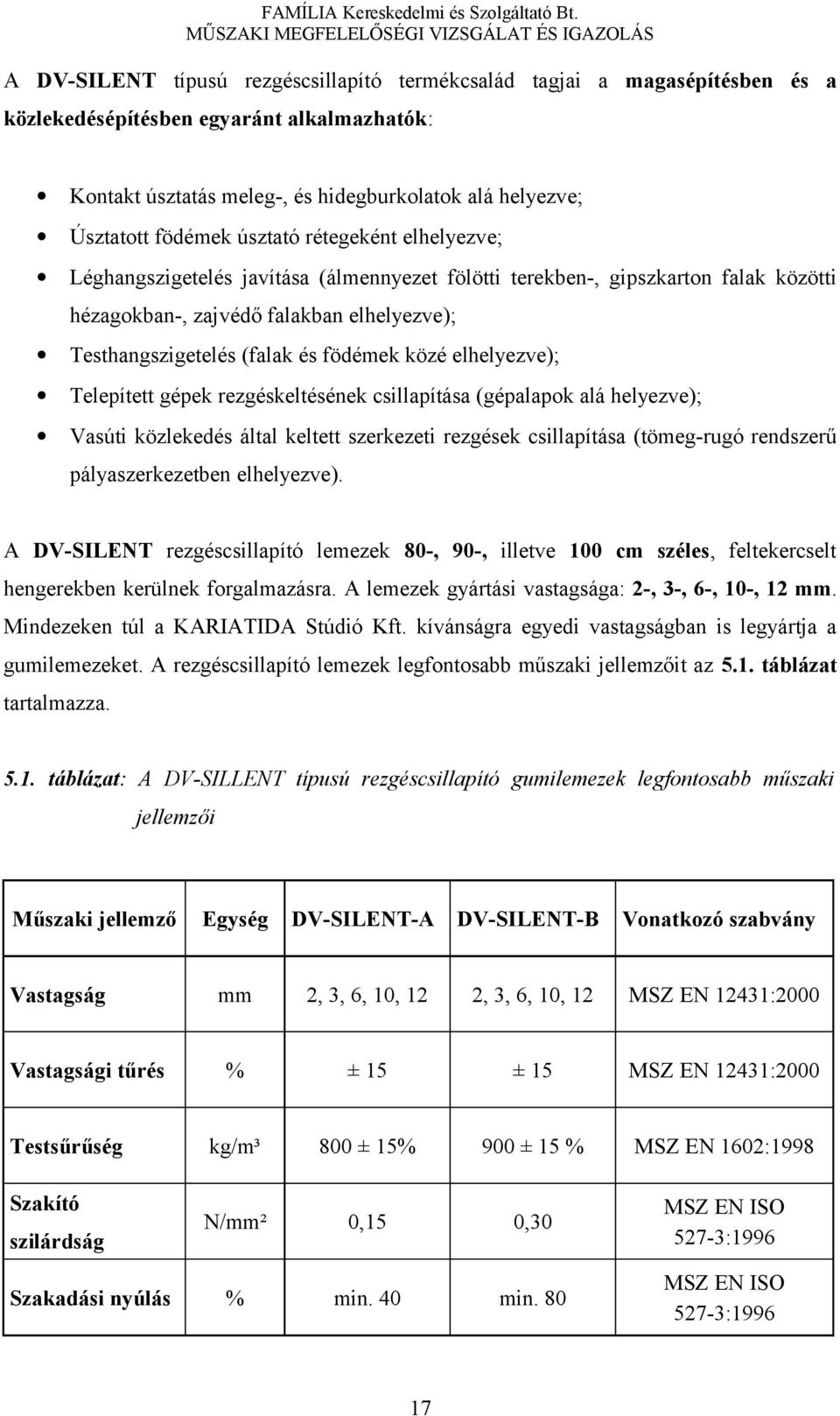 közé elhelyezve); Telepített gépek rezgéskeltésének csillapítása (gépalapok alá helyezve); Vasúti közlekedés által keltett szerkezeti rezgések csillapítása (tömeg-rugó rendszerű pályaszerkezetben