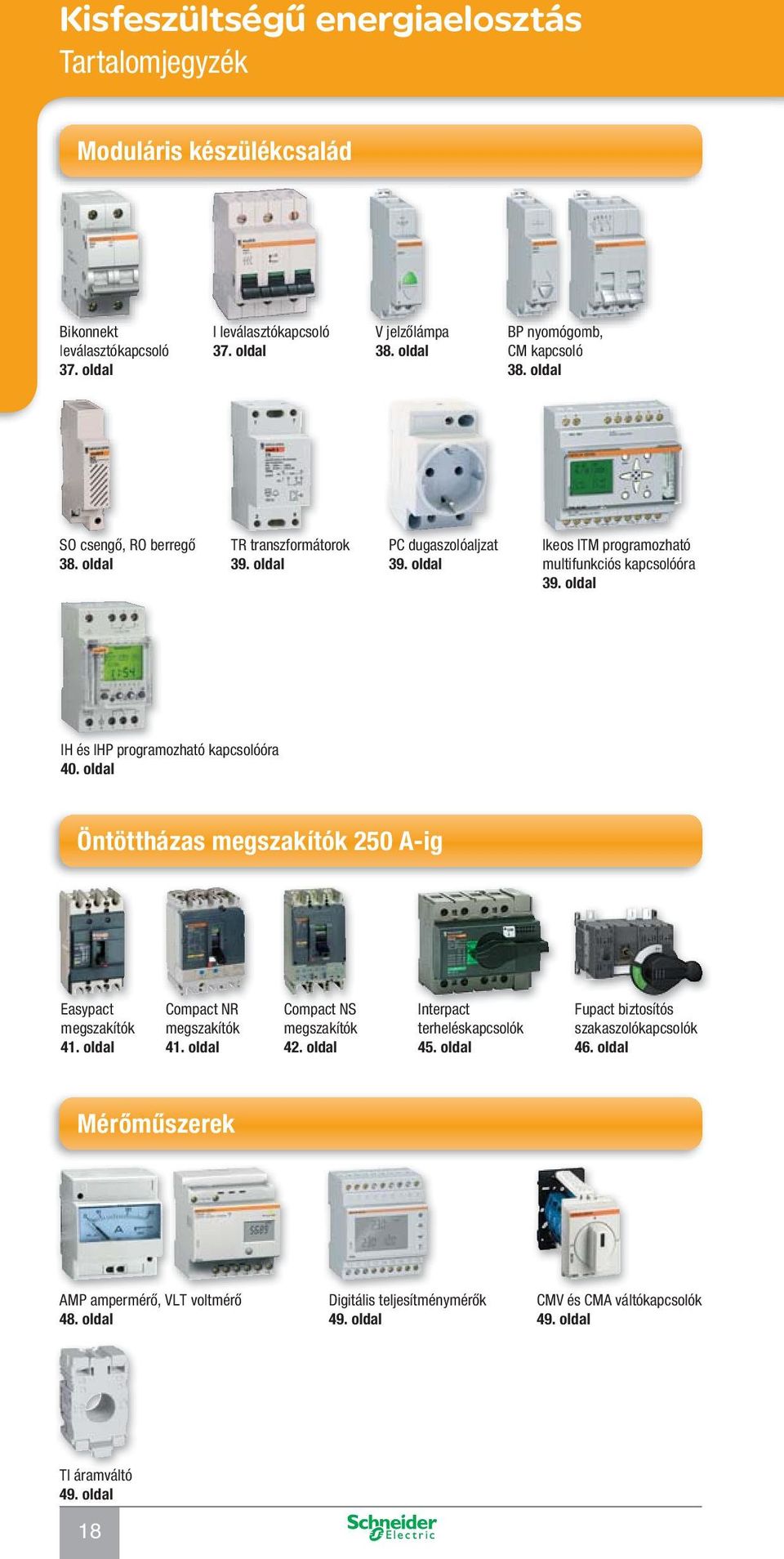 oldal IH és IHP programozható kapcsolóóra 40. oldal Öntöttházas megszakítók 250 A-ig Easypact megszakítók 41. oldal Compact NR megszakítók 41. oldal Compact NS megszakítók 42.