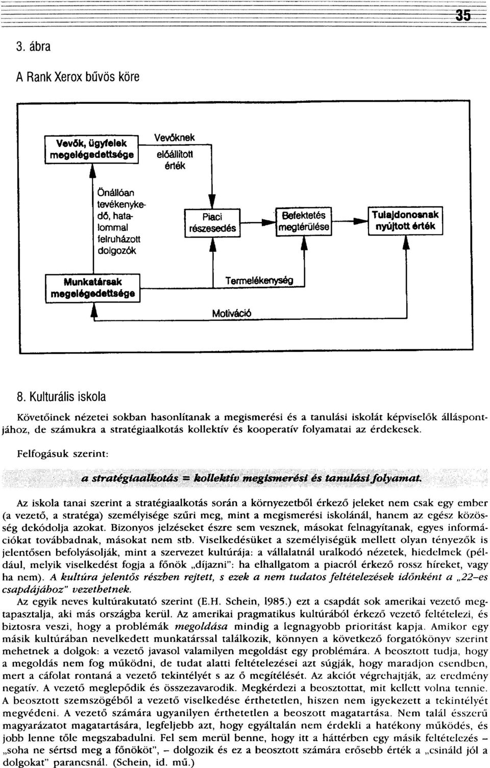 Kulturális iskola Követőinek nézetei sokban hasonlítanak a megismerési és a tanulási iskolát képviselők álláspontjához, de számukra a stratégiaalkotás kollektív és kooperatív folyamatai az érdekesek.