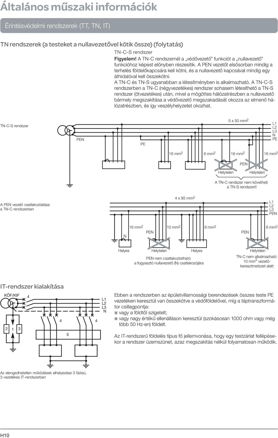 A PEN vezetőt elsősorban mindig a terhelés földelőkapcsára kell kötni, és a nullavezető kapcsával mindig egy áthidalóval kell összekötni. A TN-C és TN-S ugyanabban a létesítményben is alkalmazható.