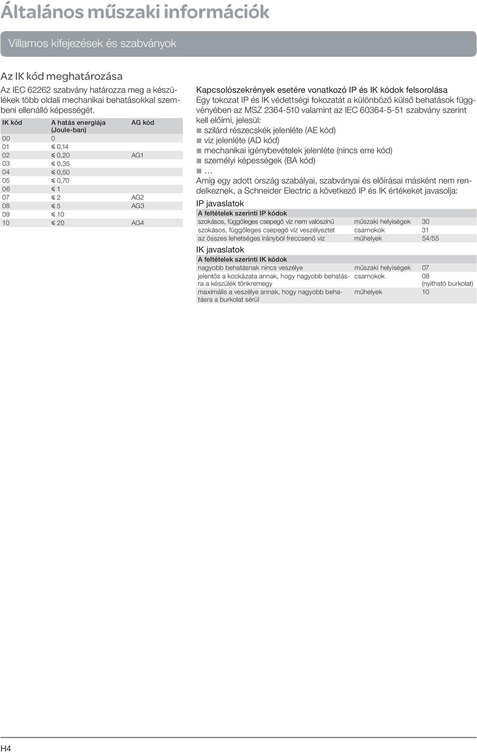 IK kód A hatás energiája AG kód (Joule-ban) 00 0 01 y 0,14 02 y 0,20 AG1 03 y 0,35 04 y 0,50 05 y 0,70 06 y 1 07 y 2 AG2 08 y 5 AG3 09 y 10 10 y 20 AG4 Kapcsolószekrények esetére vonatkozó IP és IK