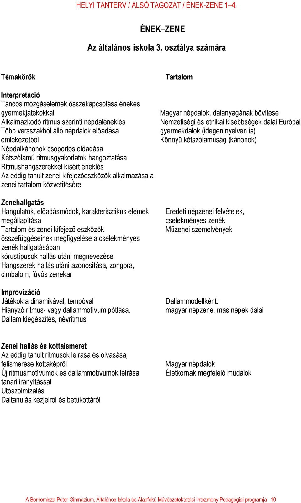 Népdalkánonok csoportos előadása Kétszólamú ritmusgyakorlatok hangoztatása Ritmushangszerekkel kísért éneklés Az eddig tanult zenei kifejezőeszközök alkalmazása a zenei tartalom közvetítésére