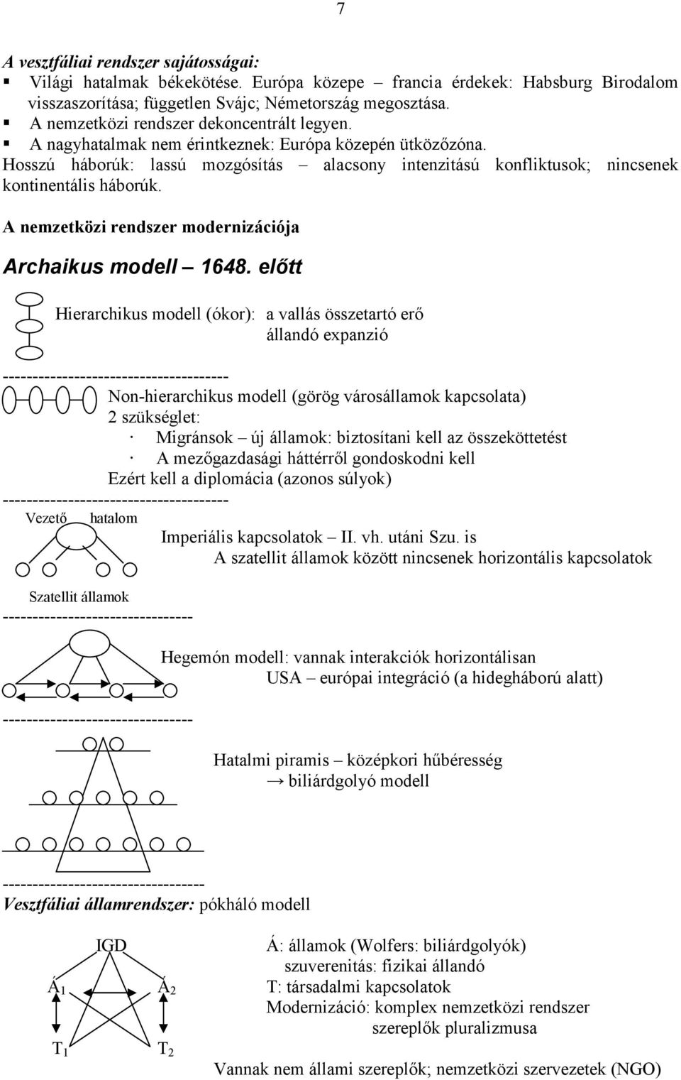 Hosszú háborúk: lassú mozgósítás alacsony intenzitású konfliktusok; nincsenek kontinentális háborúk. A nemzetközi rendszer modernizációja Archaikus modell 1648.