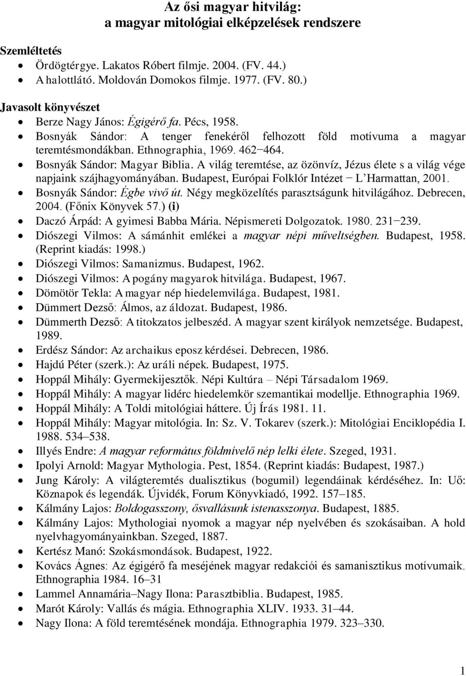 Bosnyák Sándor: Magyar Biblia. A világ teremtése, az özönvíz, Jézus élete s a világ vége napjaink szájhagyományában. Budapest, Európai Folklór Intézet L Harmattan, 2001. Bosnyák Sándor: Égbe vivő út.