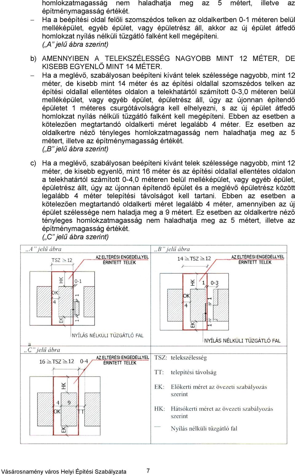 kell megépíteni. ( A jelű ábra szerint) b) AMENNYIBEN A TELEKSZÉLESSÉG NAGYOBB MINT 12 MÉTER, DE KISEBB EGYENLŐ MINT 14 MÉTER.